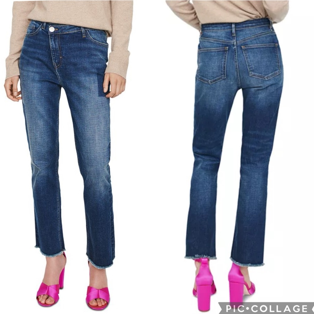 Maje Plume Straight Leg Jeans With Crossover‎ Offset Waist Blue 42 equals US 32
